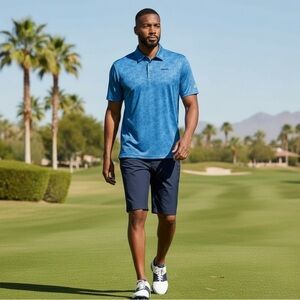 Adidas Blue Golf Polo Shirt Men’s Medium | Ultimate365 3-Bar Logo Floral Pattern